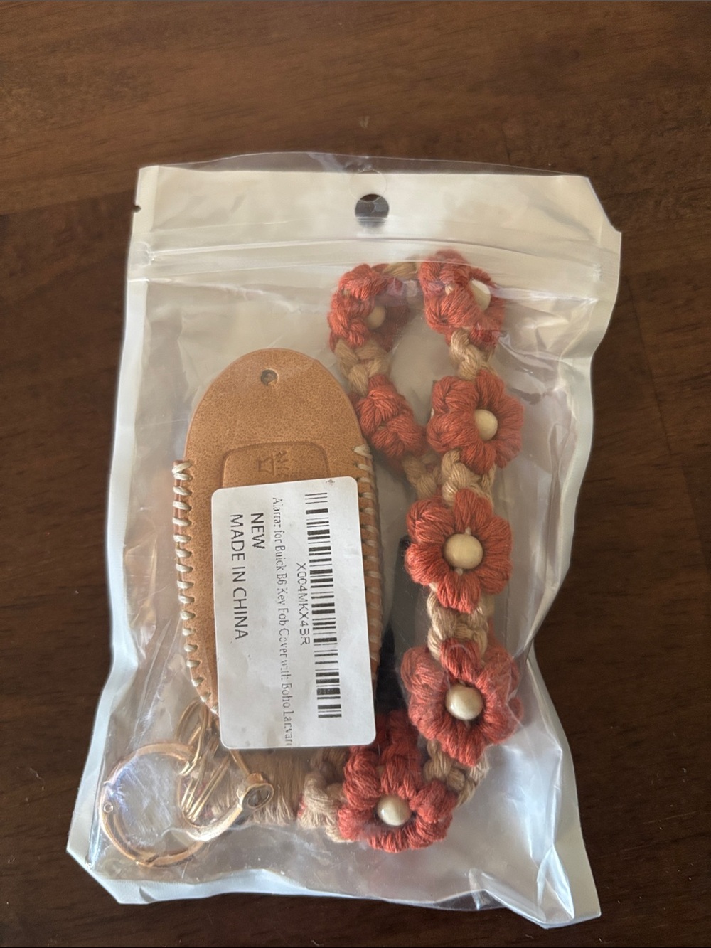 Handmade Coral Flower Braided Wristlet Keychain